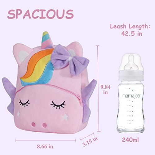 Vaschy Toddler Backpack Leash, Girls Cute Plush Animal Small Daycare Backpack For Little Kids Pink Unicorn #TOP2