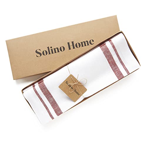 Solino Home Linen Placemats 14 X 19 Inch – 100% Pure Linen Burgundy And White Placemats For Spring, Summer, Party, Dining, Wedding – Set Of 4 French Stripe, Handcrafted And Machine Washable #TOP5