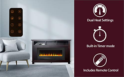 Cambridge San Jose 57'' Electric Fireplace With Crystal Insert | Multi-Color Led Flame | Tv Stand | For Rooms Up To 300 Sq.ft. | Remote | Adjustable Heat Settings | Mahogany Mantel #TOP1