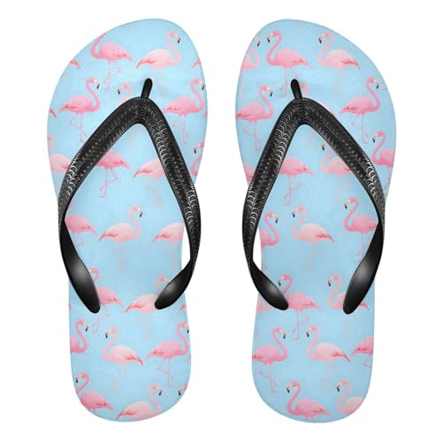 ALAZA Flamingo Blue Background Flip Flops for Women Fashion Beach Slippers Comfort Mens Flip Flops Non-Slip Rubber Shower Slippers Sandal for Hotel Travel Sport,XS
