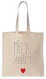 Favorable al medio ambiente Milk Addict Painted Heart Artwork Tote Bag Bolsos de Compras Reutilizables de Algodón