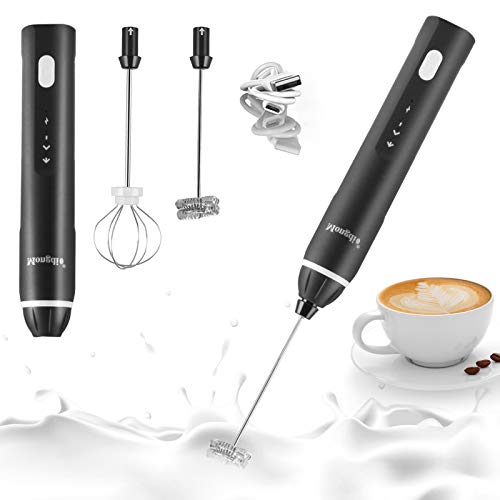 Rechargeable Milk Frother Handheld Electric Foam Maker For Coffee, Latte, Cappuccino, Hot Chocolate, Durable Whisk Drink Mixer With Stainless Steel Eggbeater, Black