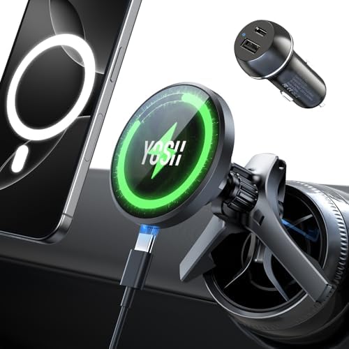 YOSH für MagSafe Autohalterung 15W Handyhalterung Auto mit Ladefunktion | Für runde Lüftungen bei Mercedes A/B/C/V/GLA/GLB/GLC, EQB und Sprinter, stabile Dreiecksstruktur, Metallha