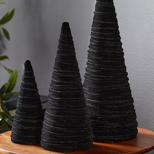 Image of Black Velvet Trees Set of 3, Modern Black and White, Holiday Entryway, Winter Home Mantel, Valentine Tabletop Tree, Centerpiece Holiday Table, Minimalist (Black)