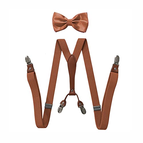 BaronHong Bretelles Noeud Papillon Ensemble pour Femmes Hommes 1 Pouce de Large en Forme de Y avec 4 Clips Bretelles Réglables pour Mariage Événements Formels (Chameau, M)