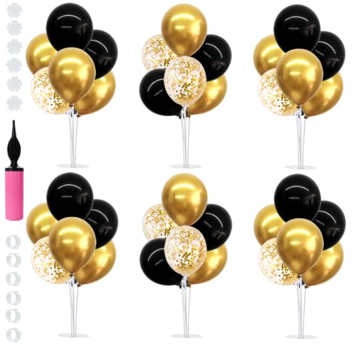 Image of TONIFUL 6 Set Black Gold Balloon Stand Balloon Centerpieces for Table Decor