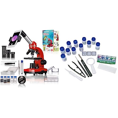 Bresser Junior Schülermikroskop BIOLUX SEL mit Smartphonehalter & Junior Experimentier-Set zum Einstieg in die Mikroskopie mit Objektgläsern