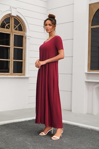 Image of Nimsruc Women Summer Long Dress Casual Sexy Short Sleeve Loose Maxi Dresses for Women 2025