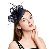 C.Garopl Fascinators Hats Women Vintage Wedding Fashion Headband Clip Church Cocktail Dresses Headwear Tea Party (Navy-02)