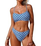 ZAFUL Bandeau Bikini Sets for Women Floral Two Piece Swimsuit Strapless Mid Waisted Bathing Suits...