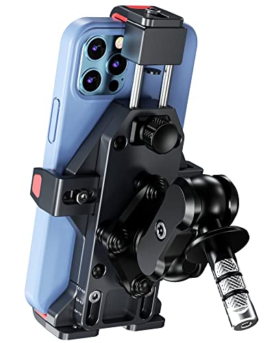 BRCOVAN Aluminum Alloy Motorcycle Fork Stem Phone Mount with Vibration Dampener & High-Speed Secure Lock, One-Push Automatically Lock Metal Motorcycle Cell Phone Holder for 4.7''-7.2'' Mobile Phones