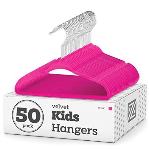 Premium Kids Velvet Hangers 14” Inch - 50 Pack Nonslip Kids Hangers Ultra Slim Space-Saving Childrens Hangers - 360°-Swivel Hook Strong Durable Children Hangers Medium