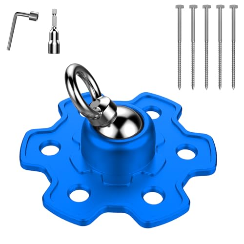 Dog Tie Out Stake for Camping, 360° Swivel Anti-Tangle Dog Anchor System with 6 Strong Screws for Large Breeds up to 200lbs, Heavy Duty Dog Runner for Yard Outside Play, Sky Blue