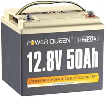 Power Queen Lithium Battery 12V 50Ah, 640Wh, Deep Cycle LiFePO4 B...