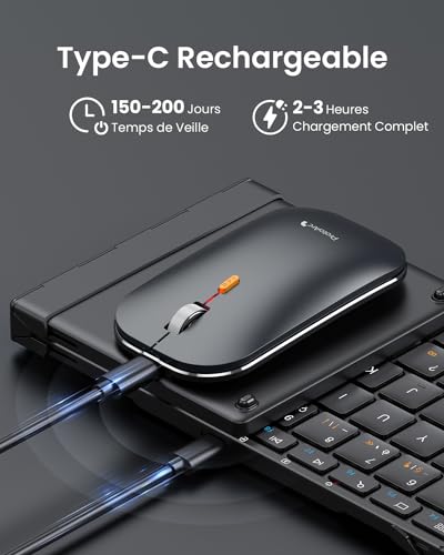 ProtoArc Clavier Souris sans Fil Pliable, XKM01 Clavier Bluetooth AZERTY pour Affaires et Voyages, 2.4G + Dual Bluetooth Pleine-Taille Clavier iPad Portable pour Telephone Tablette