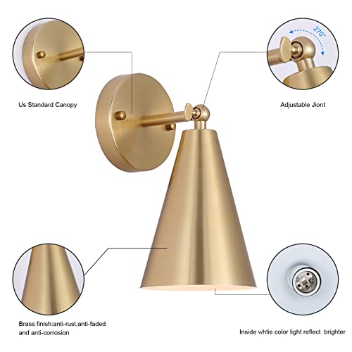 Mwz Gold Sconces Set Of 2, Modern Brass Wall Sconces Lighting Fixtures With Metal Shade thumb #4