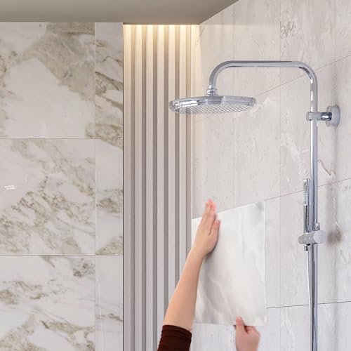 QUARKZMAN 20 Stück Peel-and-Stick-Marmorfliesen, wasserdichte Wandverkleidungsrückwand, 12x12 PVC Peel-and-Stick-Duschfliesen für Badezimmer, Küche, Wohnzimmer, Silbergraues Design