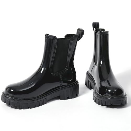 DRECAGE Gummistiefel Damen Halbhoch Regenstiefel Wasserdicht Chelsea Boots Damen Regenschuhe Kurz Schwarz 39 EU