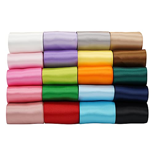 Huihuang 2 Inch Solid Color Satin Ribbon Assortment Colored Ribbon For Gift Wrapping Double Face Satin Ribbon For Crafts, 20 Colors With 2 Yards Each, Total 40 Yards Per Package #TOP1