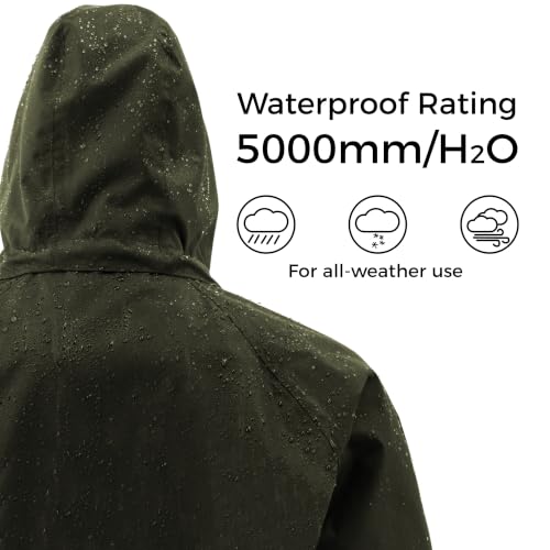Image of Wantdo Long Rain Coats for Men Waterproof Rain Jacket with Hood | Mens Trench Rain Coat for Outdoor Work, Fishing, Hiking, Fully Taped Seams, Detachable Hood, Flap Pockets with Packable Bag