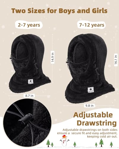 Kids Ski Mask Balaclava for Boys Girls, 2 Size Fleece Winter Face Mask Hat for Kids Toddler, Warm Balaclava Hood Neck Scarf3