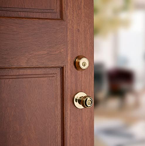 image for Kwikset 660 Deadbolt Deadbolt Lock, Polished Brass Round Exterior Keye