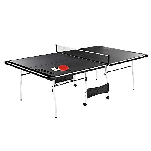Table Tennis Table ESPN Ping Pong Net and Post Set with Paddles and Balls Mid-Size Indoor Folding Portable Compact Storage, Ideal for Limited Recreational Area