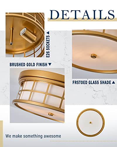 Hanass Flush Mount Ceiling Light Fixtures, Bedroom Ceiling Light Fixture With Frosted Glass, Gold Flushmount Ceiling Lights, E26 Close To Ceiling Light For Hallway, Living Room, Kitchen, Mx100023 #TOP4