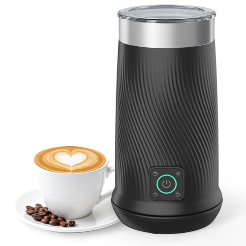 Image of Wowteam Milk Frother, 4-in-1 Electric Milk Steamer, Warm and Cold Milk Warmer and Foam Maker for Coffee, Latte, Cappuccinos, Macchiato, 8.2oz /240ml, Stainless Steel (Black)