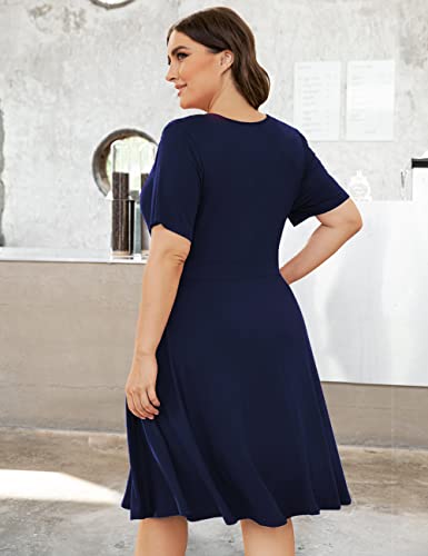 Image of Ahlaray Plus Size Faux Wrap Dress for Curvy Women with Pockets | Flattering faux wrap V-neck with soft stretch fabric and pockets for work, weddings and everyday comfort.