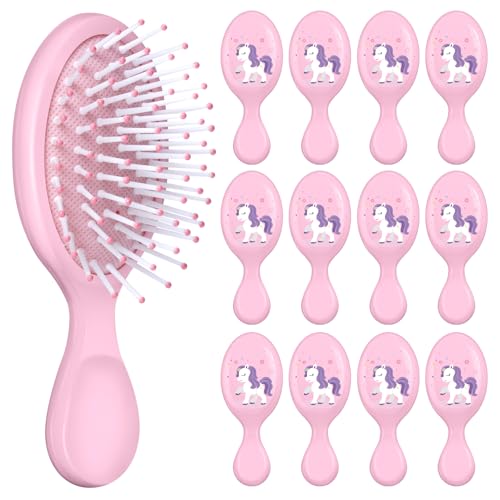 12 Pcs Unicorn Mini Detangler Brush, Mini Travel Hair Brush, Bristles Plastic Detangling Brush,No Tangle Soft Flexible Bristles for Straight, Curly, Thick Hair for Party Gift