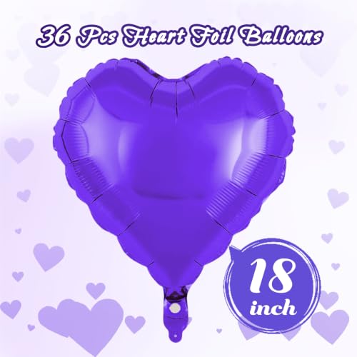 Image of 36 Pcs Purple Heart Balloons,18 Inch Heart Foil Balloons Valentine Balloon for Wedding Engagement Party Valentine Day Decorations