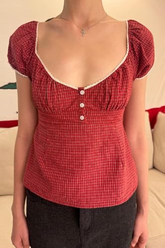 Women Y2K Fairy Grunge Tee Shirt Lace Trim Short Sleeve Crop Top Ruffle Babydoll Top Aesthetic Going Out Top2