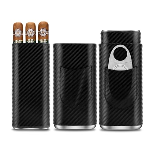 CLZOONG Etui à cigares en Cuir avec Coupe-cigares en Acier Inoxydable, étui à cigares Portable en Cuir pouvant contenir 3 cigares, étui à cigares de Voyage pour...