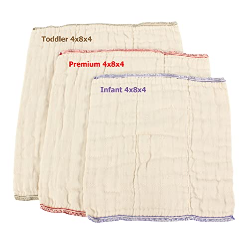 Osocozy Better Fit Unbleached Prefolds - Baby Cloth Diaper Prefolds Made Of 100% Indian Cotton - Diaper Service Quality (Dsq) {Premium 4X8X4 Fits 14-30 Lb.} - Dozen #TOP3
