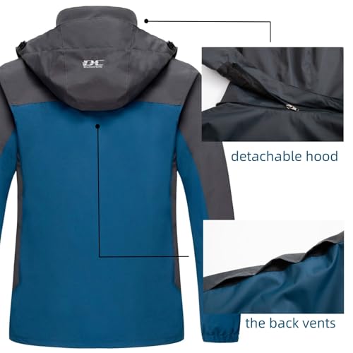 Men Casual Hooded Rain Jacket-Diamond Candy lightweight Waterproof Softshell Raincoat Outdoor Sportswear, Large, Dark Blue