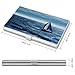 VstaDank Blue Sea Sailboat Business Card Holder Fashion Aluminum Alloy Flip Cover Credit Card Holder High End Professional Name Cards Case Exquisite Pocket Metal Cards Holder for Work