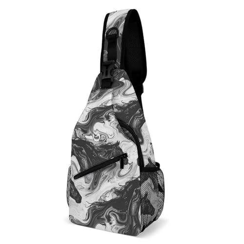 Mochila Crossbody Black Horse Abstract ligera y ajustable