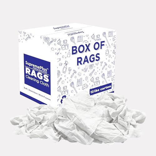 SupremePlus Recycled White T Shirt Rags Box (10 lbs.) – Shop Rags Bulk for Oil, Stain, Grease, Paint, and Auto Cleaning - Multipurpose by SupremePlus - Used condition - US$24.00