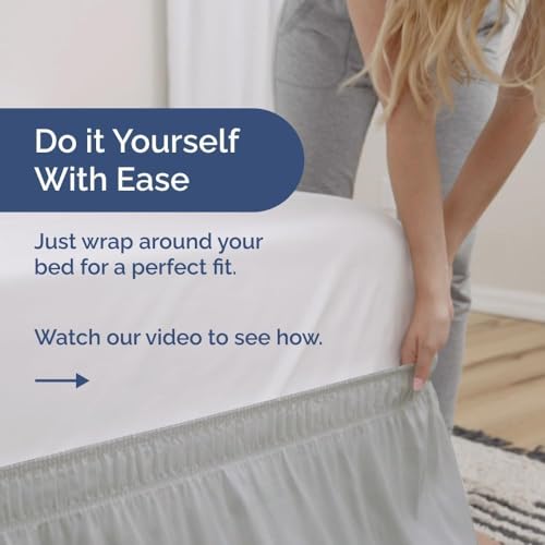 Image of Bed Skirt - Wrap Around Dust Ruffle Bed Frame Cover with Easy Fit Elastic Strap, King Size 18 Inch Drop, Microfiber Pleated, Machine Washable | Light Grey
