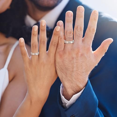 Alliance en argent sterling brossé effet pluie d'étoiles pour un mariage élégant - 4
