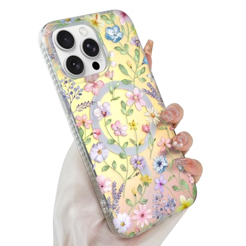 Coque iPhone 15 Pro MagSafe Fiyart antichoc florale rose