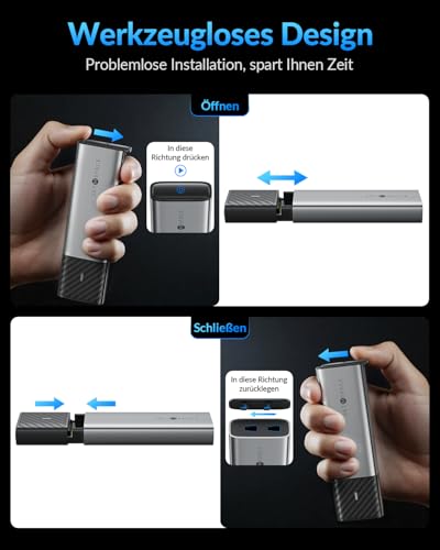 NVMe Gehäuse [Werkzeuglos], SETMSPACE M2 SSD Gehäuse [NVMe & SATA], M.2 SSD Gehäuse mit 2-in-1 Kabel, M2 USB Adapter für M-Key und B&M-Key, M2 SSD Case aus Aluminium- Grau Enclosure