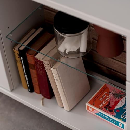 Lomadox Wohnwand Wohnmöbel Set weiß mit Eiche-Lamellen Modern, 1 Highboard, 1 Wandboard, 1 Lowboard – Bild 6