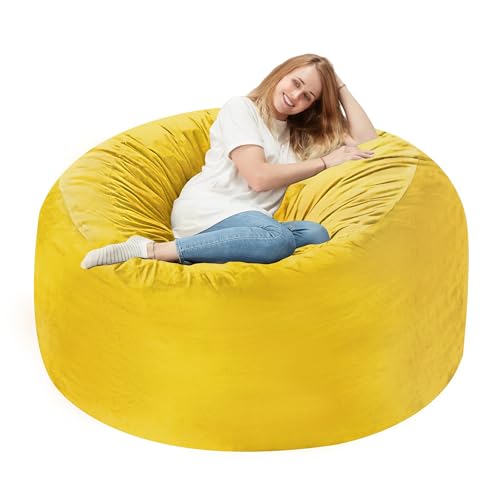 Homguava 3FT Bean Bag Chair: 3' Bean Bags with Memory Foam Filled, Large Beanbag Chairs Soft Sofa with Dutch Velvet Cover-Mustard