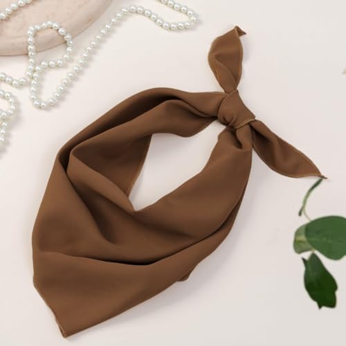 Image of MAYCREATE 3Pcs Bandana Scarf Fashion Bandanas for Women Girls Triangular Hair Scarf for Women Tie Back Countryside Style Soft Cotton Head Bands with Knot Design - Beige, Brown & Navy