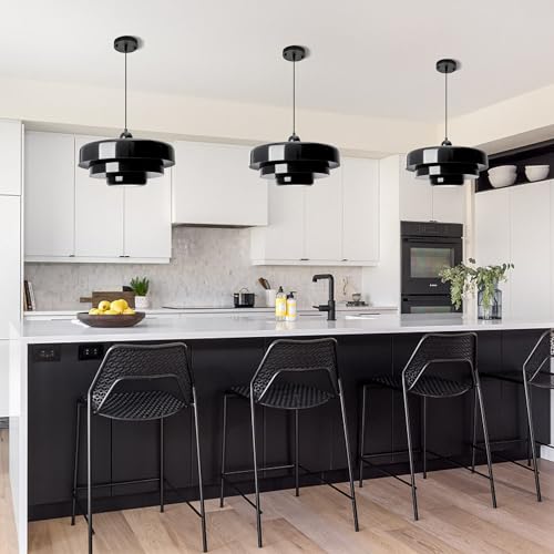 Black Pendant Lights Kitchen Island, Modern Ceiling Pendant Lighting Fixtures Adjustable Hanging Pendant Light 3-Layer Metal Shade Design Vintage Flush Mount Light for Dining Table Living Room Hallway by DoungRos - Used condition - Image 2