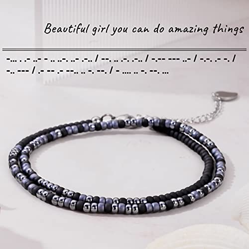 Image of Btysun Inspirational Morse Code Bracelets for Women Men Teen Girl Gifts Best Friend Birthday Gifts for Him Her Adjustable Layered Secret Message Sister Bff Girfriend Sister Christmas Jewelry