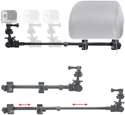 ChargerCity Dual Post Telescopic Headrest Mount for All GoPro Hero Session Sony Contour ROAM AKASO Yi 4K Action Cam Camera to Record Drifting Race Track Racing Video (Include Tripod Adapter & Wrench)