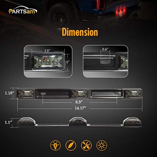 Image of Partsam 14.17 inch Red Led Truck Trailer Smoked Red Clearance ID 3 Lamps Trailer Identification Light Bar w Black Stainless Steel Bracket Replacement for Pickup Trucks